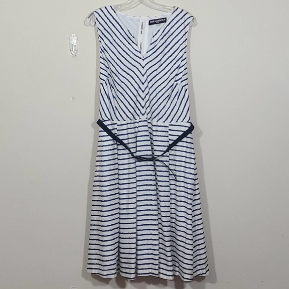 Karl Lagerfeld Paris Linen Blend Belted Dress - Picture 1 of 10